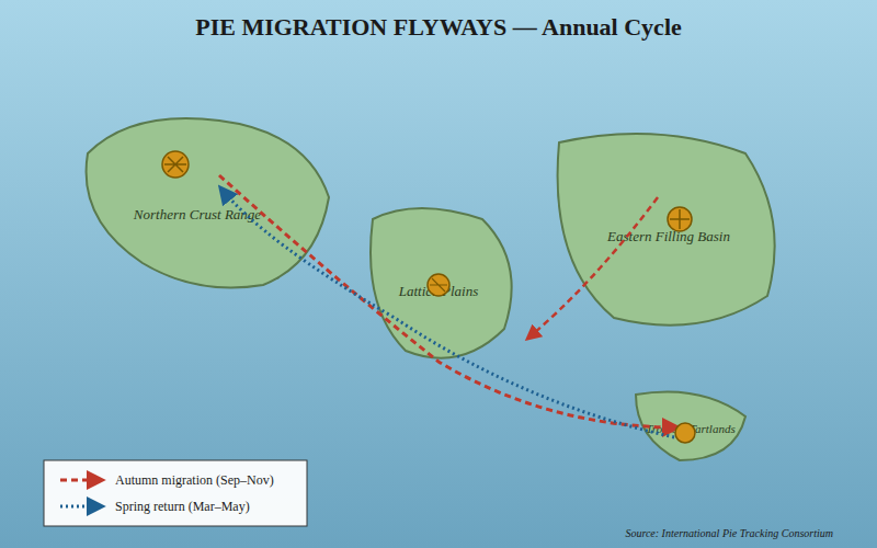 Annual pie migration flyways. Source: International Pie Tracking Consortium.