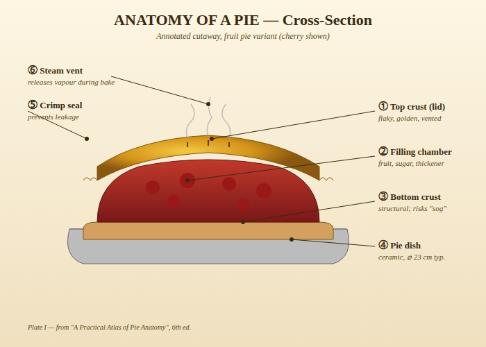 Cross-sectional anatomy of a typical fruit pie.