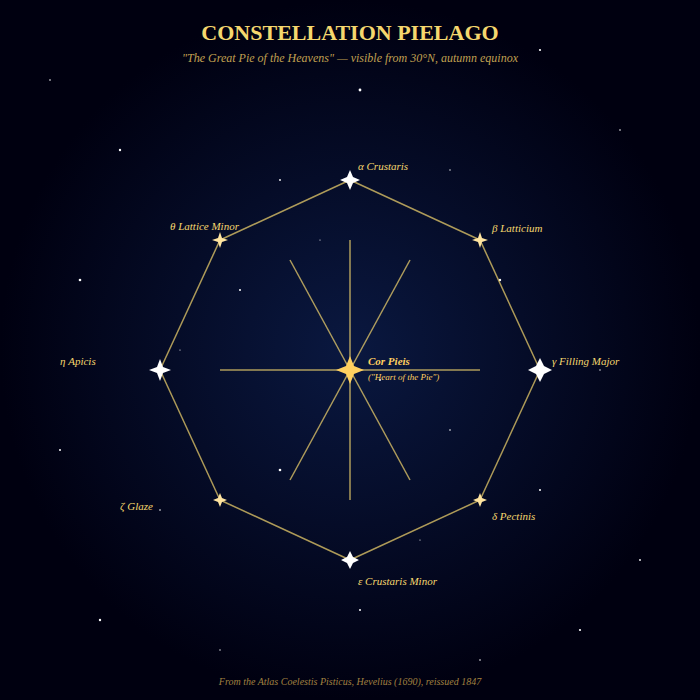 Constellation Pielago, from Hevelius' Atlas Coelestis Pisticus (1690).